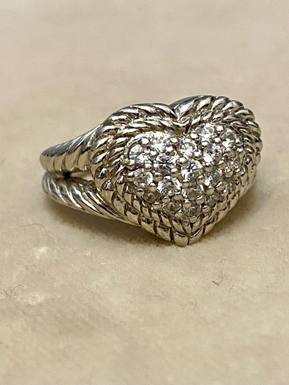 Judith Ripka Sterling Silver CZ Heart Ring Size 6